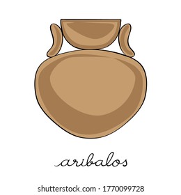 Hand drawn illustration of a aribalos, greek antique vessel isolated on white, cartoon style graphics