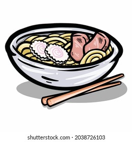 hand drawn illustration of asian food ramen noodles