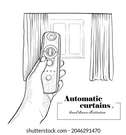 Ilustración dibujada a mano de cortinas automáticas