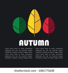 Hand drawn illustration with autumn leaves. Colorful background vector. Poster design with english text. Autumn, card. Decorative backdrop, good for printing. Place for your text here