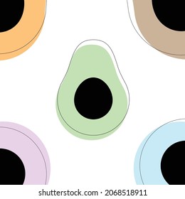 Hand drawn illustration of avocado. Seamless pattern avocado fruit outline on a white background vector