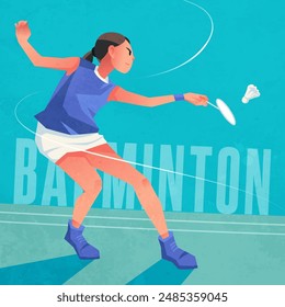 Hand drawn illustration of a badminton player