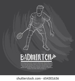 Hand drawn illustration of badminton player on chalkboard