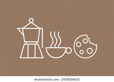 Hand drawn illustration of Bakery and Coffee. Icons. Abstract geometric line background. Pattern for cover design, food package, menu, background, café wall, coffee shop, web banner