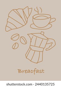 Hand drawn illustration of Bakery and Coffee. Breakfast Poster