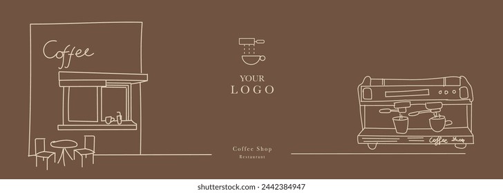 Hand drawn illustration of Bakery and Coffee. Icons. Abstract geometric line background. Gold luxury. Illustration for cover design, food package, menu, background, café wall, coffee shop, web banner.