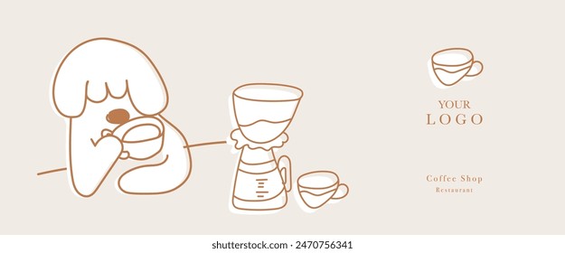 Hand drawn illustration of Bakery and Coffee. Icons. Abstract geometric line background. Gold luxury. Illustration for cover design, food package, menu, background, café wall, coffee shop, web banner.