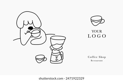 Hand drawn illustration of Bakery and Coffee. Icons. Abstract geometric line background. Gold luxury. Illustration for cover design, food package, menu, background, café wall, coffee shop, web banner.