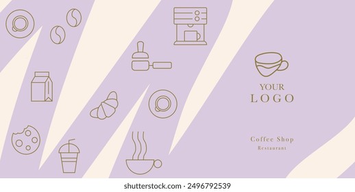 Dibujado a mano ilustración de panadería y café. Iconos. Fondo de línea geométrica Abstractas. Oro de lujo. Patrón para el diseño de la cubierta, paquete de la comida, menú, fondo, pared de la cafetería, cafetería, Anuncio del Web