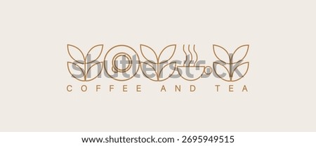 Hand drawn illustration of Bakery and Coffee. Icons. Abstract geometric line background. Gold luxury. Illustration for cover design, food package, menu, background, café wall, coffee shop, web banner
