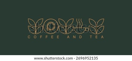 Hand drawn illustration of Bakery and Coffee. Icons. Abstract geometric line background. Gold luxury. Illustration for cover design, food package, menu, background, café wall, coffee shop, web banner