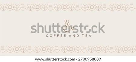 Hand drawn illustration of Bakery and Coffee. Icons. Abstract geometric line background. Gold luxury. Pattern for cover design, food package, menu, background, café wall, coffee shop, web banner