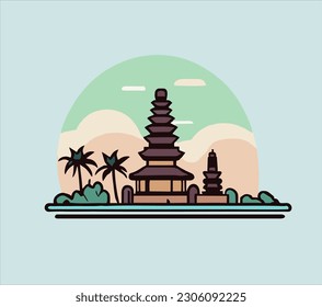 hand drawn illustration of bali city icon, indonesia