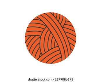 Hand drawn illustration ball of threads. Flat vector handmade, knitting equipment concept in colored doodle style. Skein, wool sticker, icon or print. Isolated on white background.