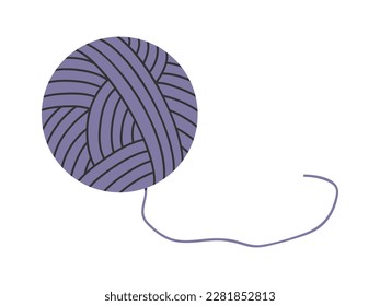 Hand drawn illustration ball of threads. Flat vector handmade, knitting equipment concept in colored doodle style. Skein, wool sticker, icon or print. Isolated on white background.