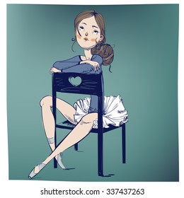 Hand drawn illustration with ballerina girl