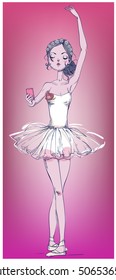 Hand drawn illustration with ballerina girl