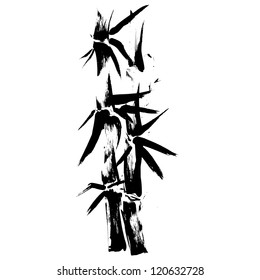 Hand drawn illustration of a bamboo black silhouette against a white background