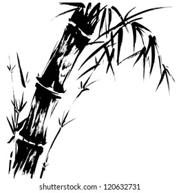 Hand drawn illustration of a bamboo black silhouette against a white background