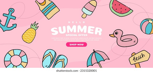 hand drawn illustration banner for summer season