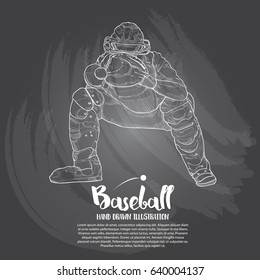 Hand drawn illustration of baseball players on chalkboard.
