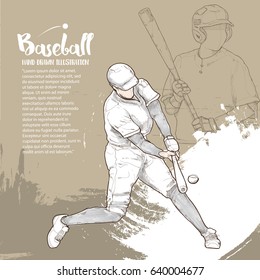 Hand drawn illustration of baseball players on design background