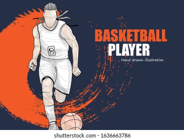 Hand Drawn Illustration Basketball Player Dribbling Stock Vector ...