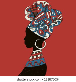 Hand drawn illustration  Beautiful black woman.African woman