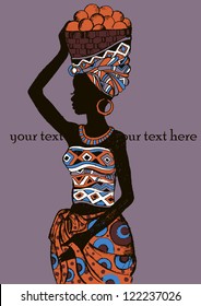 Hand drawn illustration  Beautiful black woman.African woman