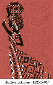 Hand drawn illustration  Beautiful black woman.African woman