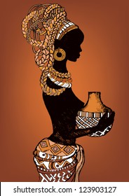 Hand drawn illustration  Beautiful black woman.African woman