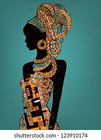 Hand drawn illustration  Beautiful black woman.African woman