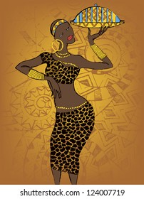 Hand drawn illustration  Beautiful black woman.African woman