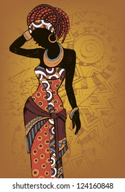 Hand Drawn Illustration  Beautiful Black Woman.African Woman