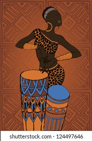 Hand drawn illustration  Beautiful black woman.African woman