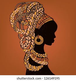 Hand drawn illustration  Beautiful black woman.African woman