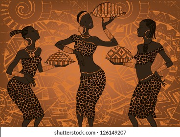 Hand drawn illustration  Beautiful black woman.African woman