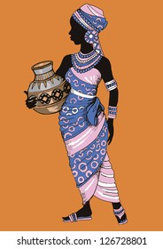 Hand drawn illustration Beautiful black woman.African woman
