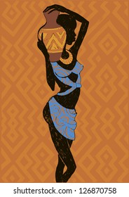 Hand drawn illustration Beautiful black woman.African woman