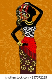 Hand drawn illustration Beautiful black woman.African woman