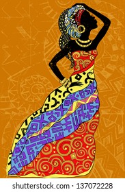 Hand drawn illustration Beautiful black woman.African woman