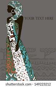 Hand drawn illustration  Beautiful black woman. African woman