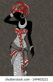 Hand drawn illustration  Beautiful black woman.African woman