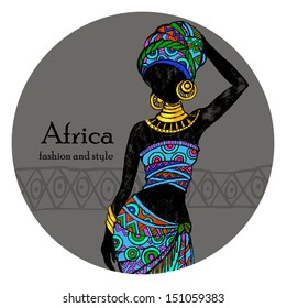 Hand drawn illustration  Beautiful black woman.African woman