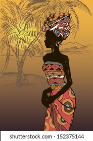 Hand drawn illustration  Beautiful black woman.African woman