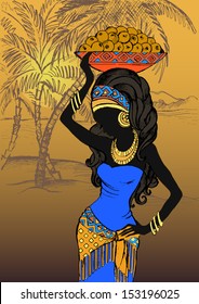 Hand drawn illustration. Beautiful black woman. African woman