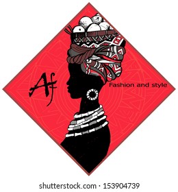 Hand drawn illustration Beautiful black woman.African woman