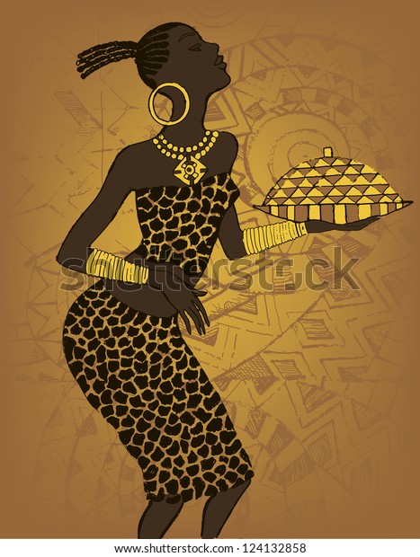 Hand Drawn Illustration Beautiful Black Womanafrican Stock Vector Royalty Free 124132858 