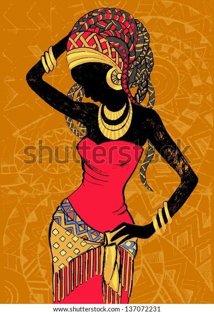 Hand Drawn Illustration Beautiful Black Womanafrican Stok Vektör Telifsiz 137072231 