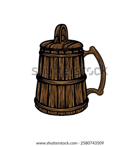 hand drawn illustration of a beer glass made of wood